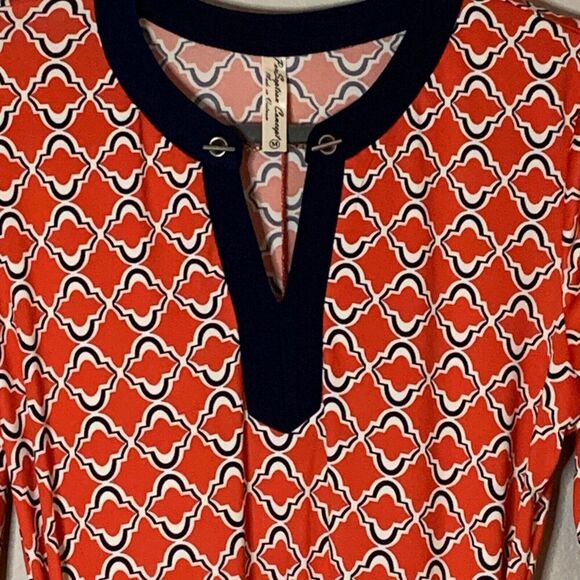 PerSeption Concept Dress MED Red Blue Stretchy Geometric Office Wear Boutique - Picture 4 of 12